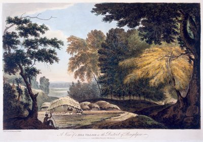 Village de Colline dans le District de Bauhelepoor, 1787 (aquatinte) - William Hodges