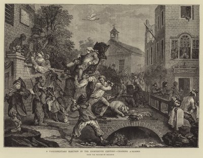 Une élection parlementaire au XVIIIe siècle, présidant un membre - William Hogarth