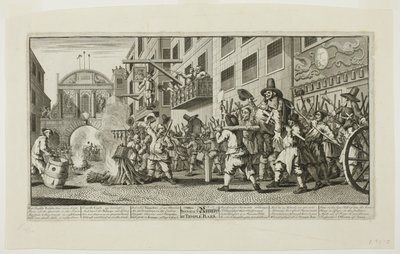 Brûler les croupes à Temple Bar, planche onze de Hudibras - William Hogarth