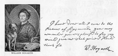 Écriture et signature de William Hogarth, d