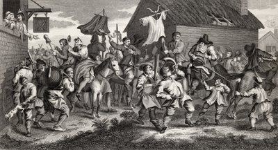 Hudibras rencontre le Skimmington, gravé par T.E. Nicholson, de 