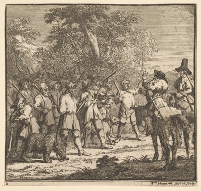 Première aventure de Hudibras Dix-sept petites illustrations pour Hudibras de Samuel Butler, 1721-26 - William Hogarth