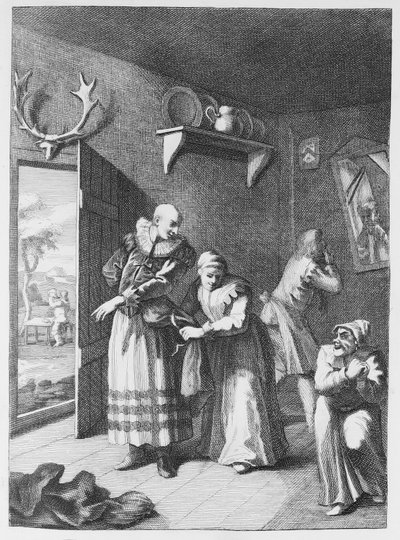 Le curé et le barbier se déguisant pour ramener Don Quichotte chez lui - William Hogarth
