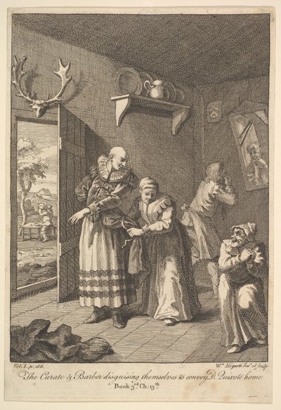 Le Curé et le Barbier se déguisant pour ramener Don Quichotte chez lui - William Hogarth
