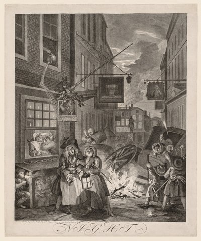 Les Quatre Moments de la Journée : Nuit, 1738 - William Hogarth