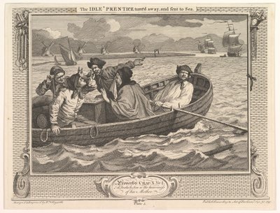 Le Prentice Paresseux Renvoyé et Envoyé en Mer, Industrie et Paresse, planche... - William Hogarth