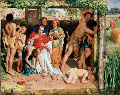 Une famille britannique convertie abritant un missionnaire chrétien de la persécution des druides - William Holman Hunt