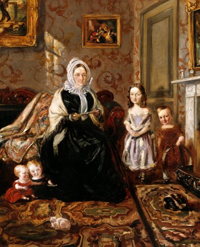 Portrait de groupe de la belle-mère de Henry Clark, Mme Davies, et de quatre de ses enfants dans le salon de sa maison, 186 High Street, Homerton, vers 1846 - William Holman Hunt