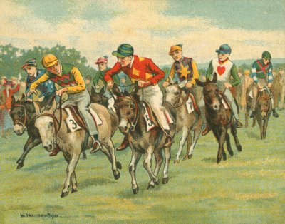 Courses historiques et modernes, Derby des ânes (chromolithographie) - William Hounsom Byles