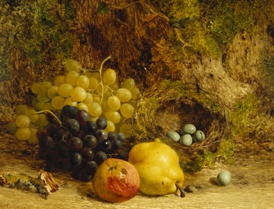 Raisins, une pomme, une poire et un nid d