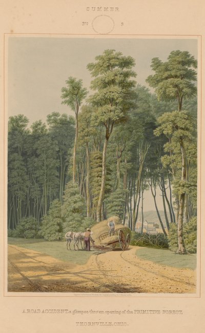Été - Un accident de route. Un aperçu à travers une ouverture de la forêt primitive. Thornville, Ohio - William James Bennett after George Harvey