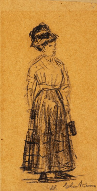 Femme en chapeau noir et jupe noire - William James Glackens