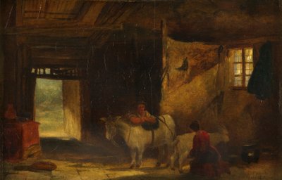 Intérieur gallois avec fille trayant une chèvre - William James Muller