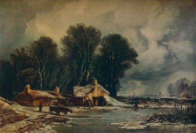 Paysage avec de vieux cottages : Hiver - William James Muller