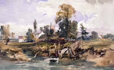 Paysage avec une église et une maison - William James Muller