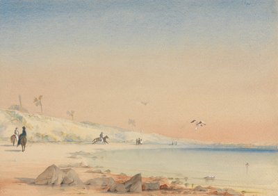 Gambie - une baie sablonneuse avec des figures marchant et chevauchant au Cap St. Mary - William John Chamberlayne