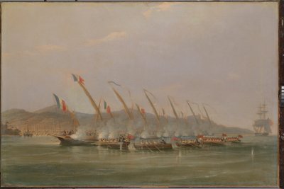 Le capitaine Robert Maunsell capturant des canonnières françaises au large de Java, juillet 1811 - William John Huggins