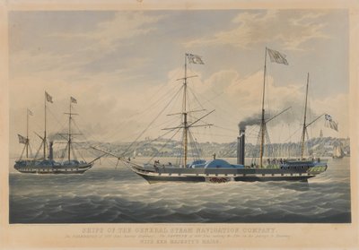 Navires de la General Steam Navigation Company. Le Caledonia de 800 tonnes, quittant Hambourg - Le Neptune de 800 tonnes, entrant dans l