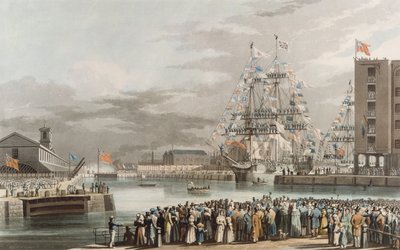 Dock de St. Katherine : Ouverture le 25 octobre 1828, gravé par E. Duncan - William John Huggins