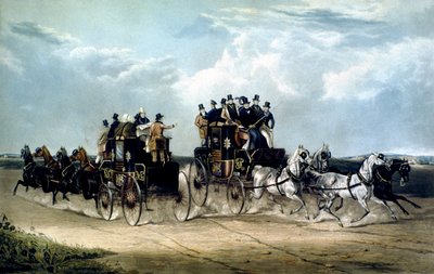 Les courriers de jour de Brighton passant sur Hockward Common, gravé par Charles Hunt - William Joseph (after) Shayer