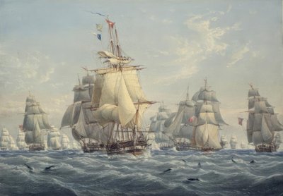 Une escadre britannique toutes voiles dehors avec des marsouins - William Joy