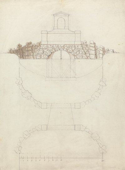 La cascade à Chiswick House, Middlesex : Élévation et plan - William Kent