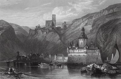 Caub, Château de Gutenfels et le Pfalz, Rhin - William Leighton (after) Leitch