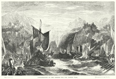 Embarquement des Grecs pour la guerre de Troie (gravure) - William Linton