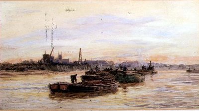 Barges au coucher du soleil - William Lionel Wyllie