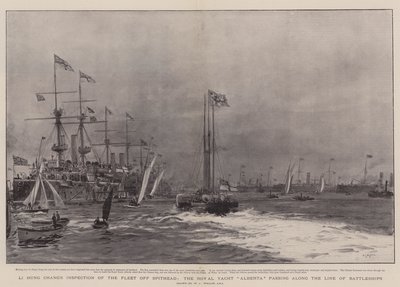 Inspection de la flotte par Li Hung Chang au large de Spithead, le yacht royal Alberta passant le long de la ligne de navires de guerre - William Lionel Wyllie
