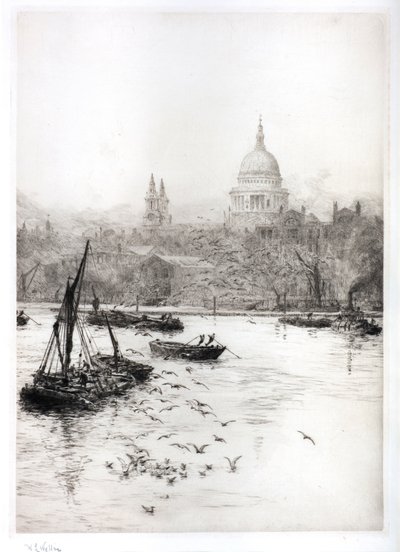 Navires et mouettes sous St Pauls - William Lionel Wyllie
