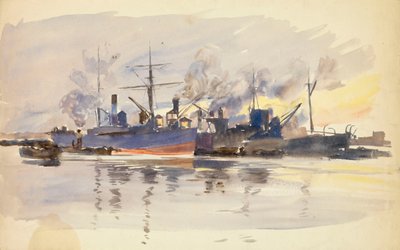 Esquisse de navires marchands au port, fin 19e - début 20e siècle - William Lionel Wyllie