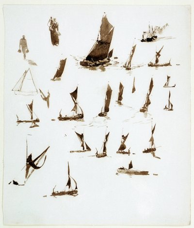Études de péniches sur la Tamise (Angleterre). Gouache tirée d