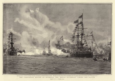 Revue du couronnement à Spithead, le Royal Sovereign tirant la salve - William Lionel Wyllie