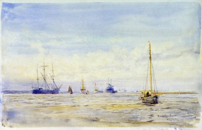 La rivière Hamble (Angleterre) et la navigation de plaisance. Aquarelle, fin du 19e siècle, par William Lionel Wyllie - William Lionel Wyllie