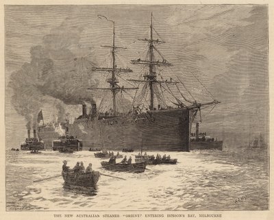 Le nouveau vapeur australien Orient entrant dans la baie de Hobson, Melbourne - William Lionel Wyllie