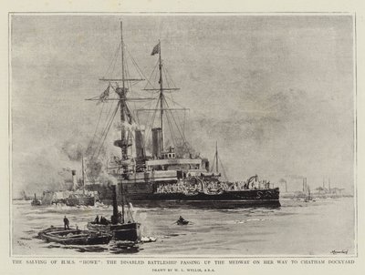 Le Sauvetage du HMS Howe, le Cuirassé Handicapé passant par la Medway en Route vers le Chantier Naval de Chatham - William Lionel Wyllie