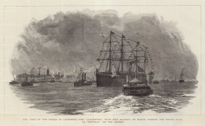 La visite de la reine à Liverpool, le Claughton, avec Sa Majesté à bord, passant devant le White Star SS Republic sur la Mersey - William Lionel Wyllie