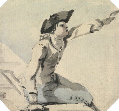Homme assis sur un parapet agitant son bras gauche - William Marlow