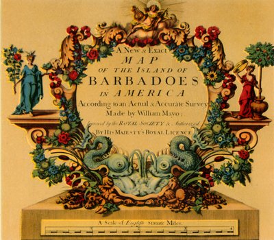 Cartouche sur la carte de la Barbade de W. Mayo, 1722, 1944 - William Mayo