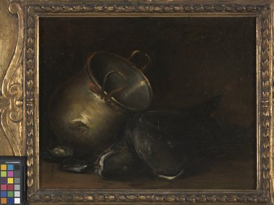 Nature morte - Bouilloire en laiton et poisson-chat - William Merritt Chase