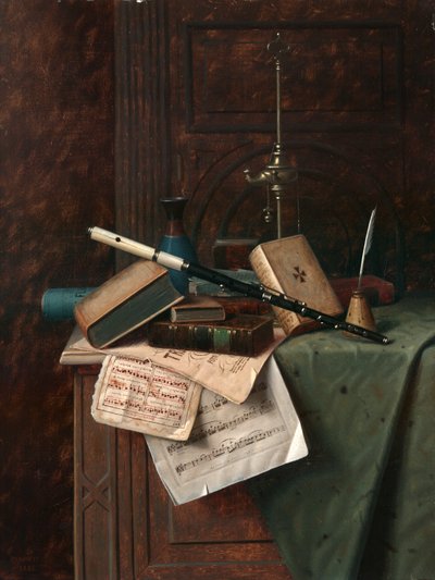 Nature morte avec flûte, vase et lampe romaine - William Michael Harnett