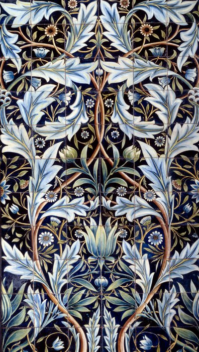 Panneau de revêtement mural (66 carreaux) réalisé par William Morris (1834-1896) et William Frend de Morgan (1839-1917) en faïence. De Membland Hall pour Edward Charles Baring. Chelsea, Angleterre - William Morris
