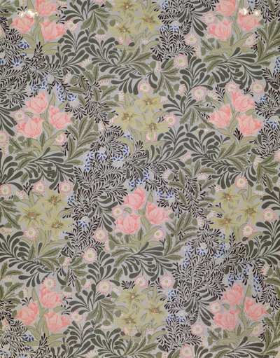Motif de papier peint avec des tulipes, des marguerites et du chèvrefeuille - William Morris