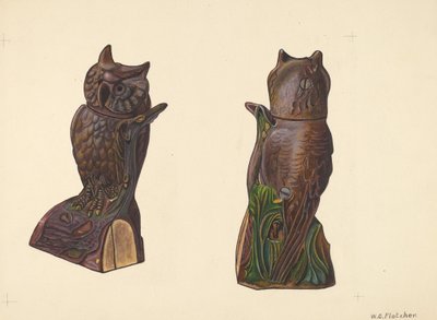 Banque de hibou sur bûche, vers 1937 - William O. Fletcher