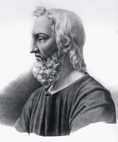 Portrait de Pedanius Dioscorides (vers 40-vers 90), médecin, botaniste et pharmacien grec, gravure - Nicolas Toussaint Charlet