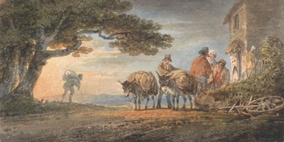 Conducteurs et Ânes se Reposant au Coucher du Soleil - William Payne