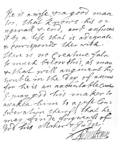 Une lettre de William Penn de Pennsylvanie, fin du 17e-début du 18e siècle, 1840 - William Penn