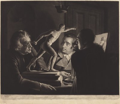 Trois personnes regardant le gladiateur à la lumière des bougies - William Pether after Joseph Wright