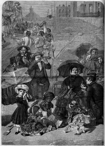 Angleterre victorienne : touristes sur la plage de Ramsgate, Angleterre - William Powell (after) Frith